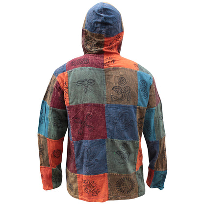 MENS PATCHWORK LONG SLEEVES HODDED HIPPIE GRANDARD SHIRTS