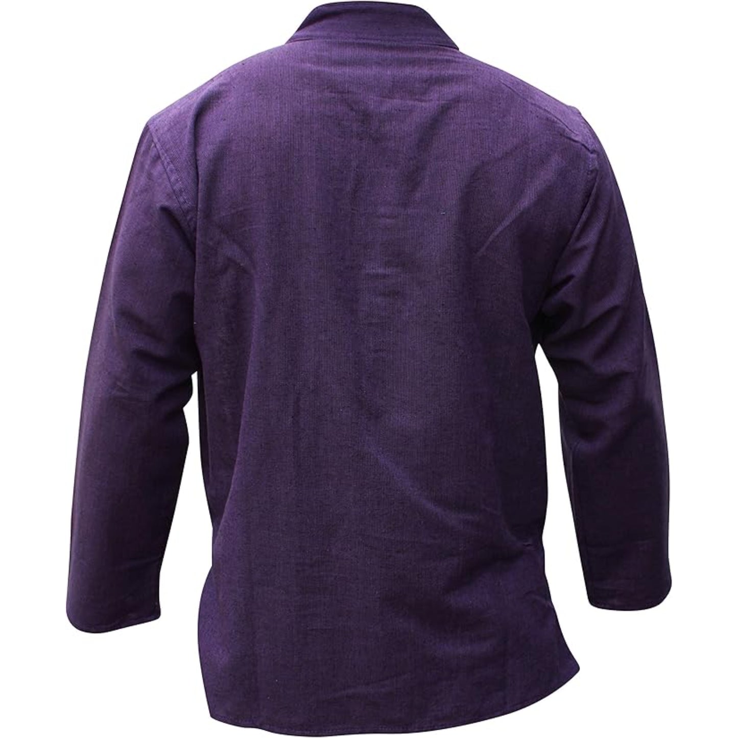 Mens Plain Hemp Band Collar Hippy Summer Light Tops Full Sleeve Grandad Shirt