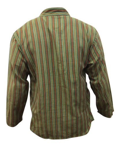 Men Multi Striped Light Cotton Collarless Festival Grandad Shirts
