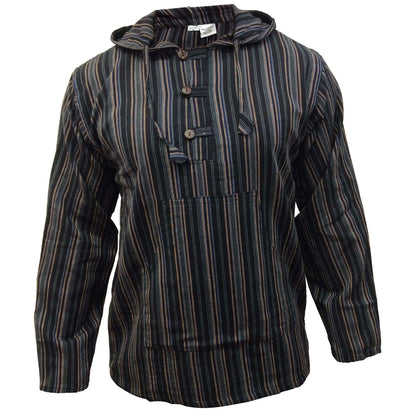 MEN LIGHTWEIGHT MULTICOLOUR DHARKE STRIPE GRANDAD HOODIE SHIRT