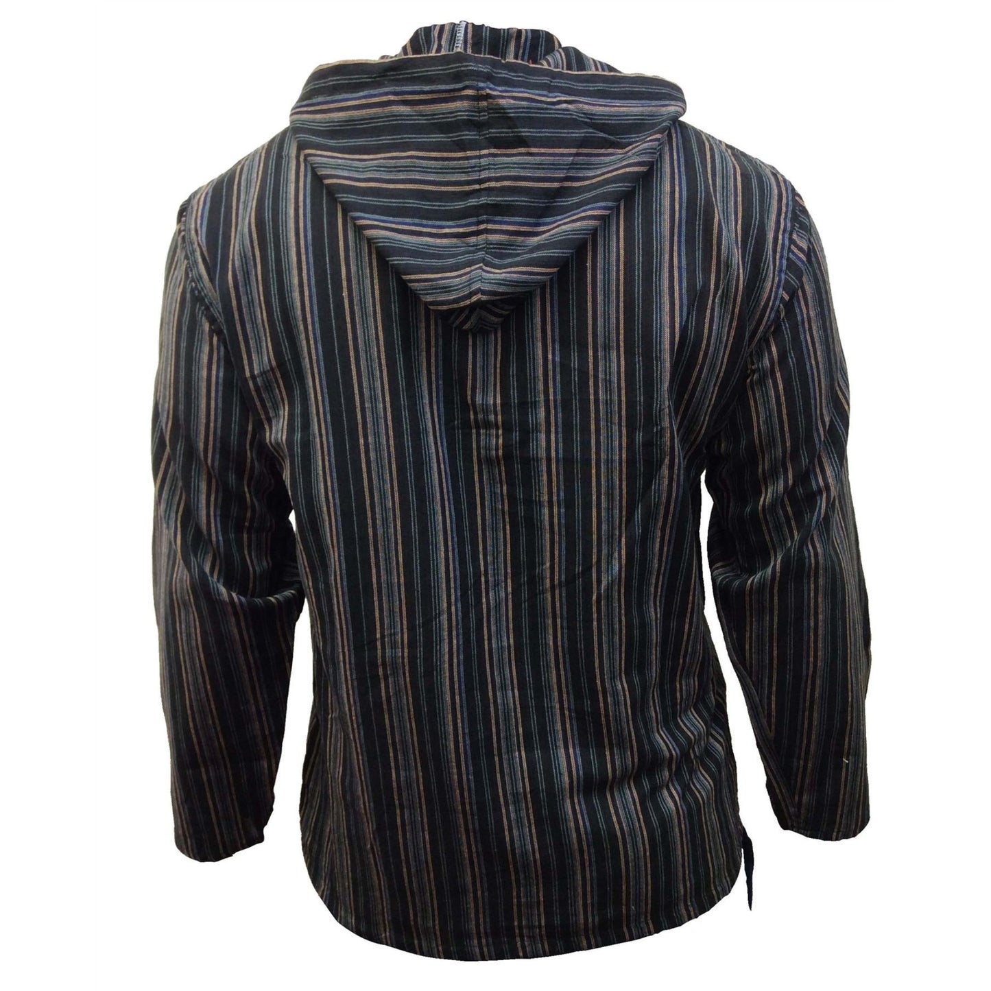 MEN LIGHTWEIGHT MULTICOLOUR DHARKE STRIPE GRANDAD HOODIE SHIRT