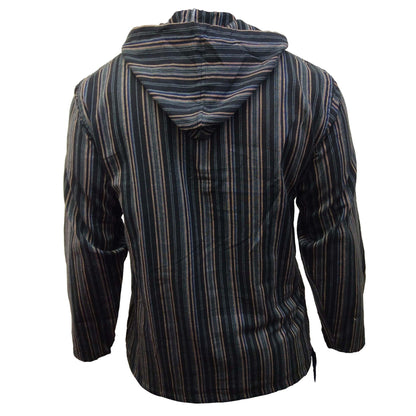 MEN LIGHTWEIGHT MULTICOLOUR DHARKE STRIPE GRANDAD HOODIE SHIRT