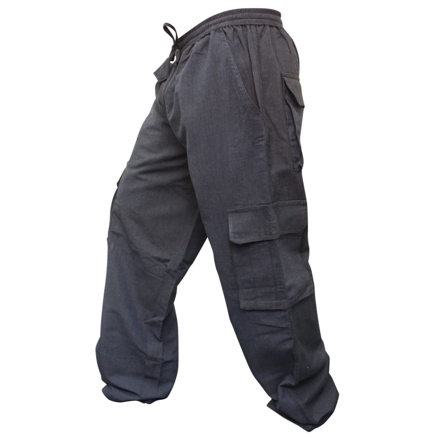 MENS PLAIN COLOUR HEMP HIPPIE COMBAT TROUSERS