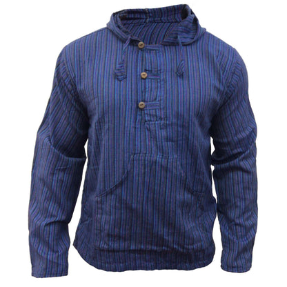 MEN LIGHTWEIGHT MULTICOLOUR DHARKE STRIPE GRANDAD HOODIE SHIRT