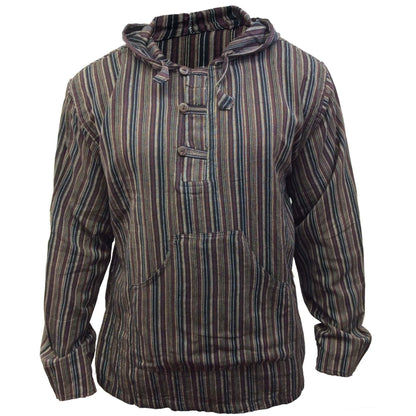 MEN LIGHTWEIGHT MULTICOLOUR DHARKE STRIPE GRANDAD HOODIE SHIRT