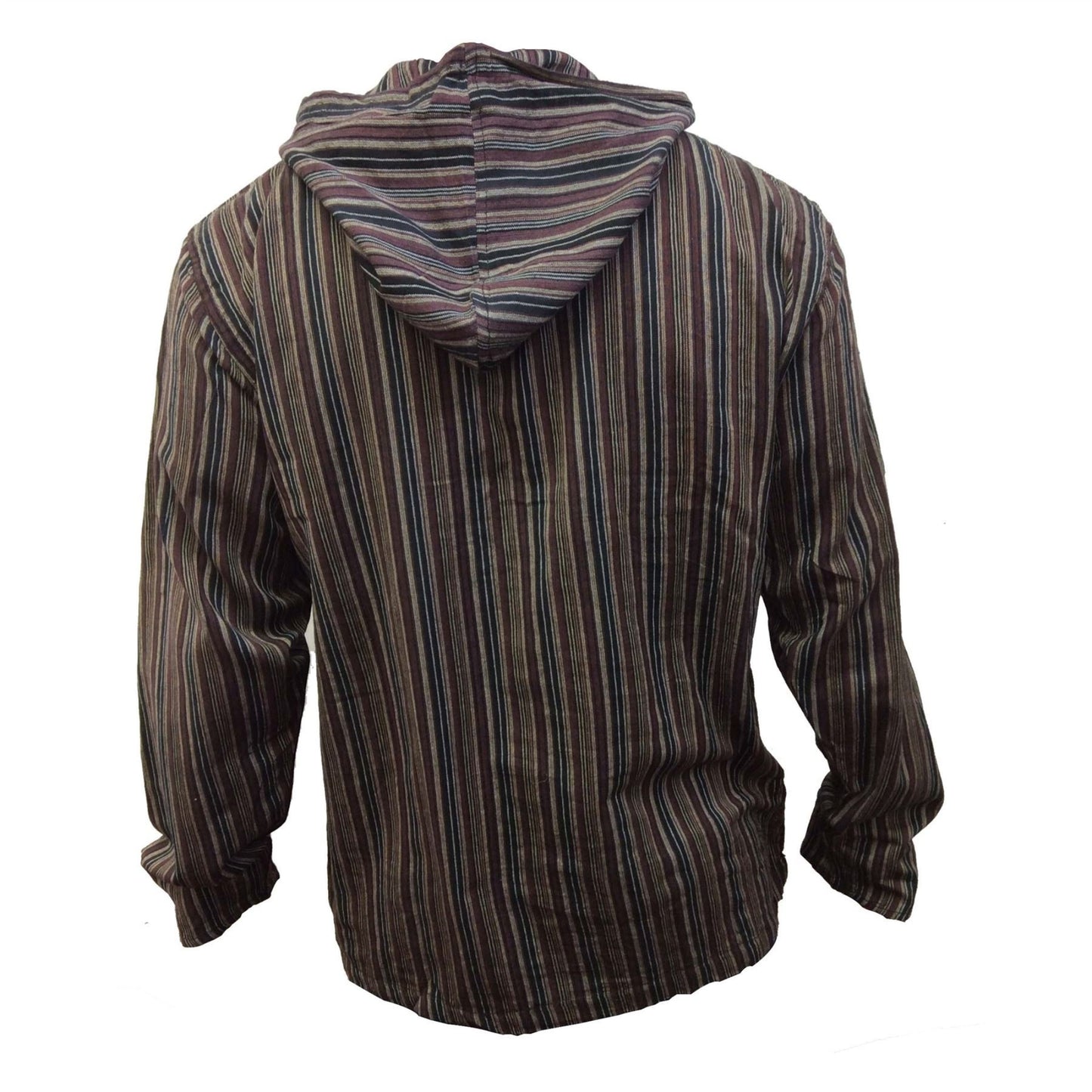 MEN LIGHTWEIGHT MULTICOLOUR DHARKE STRIPE GRANDAD HOODIE SHIRT
