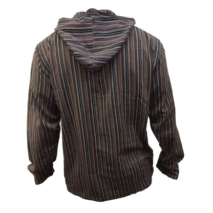 MEN LIGHTWEIGHT MULTICOLOUR DHARKE STRIPE GRANDAD HOODIE SHIRT