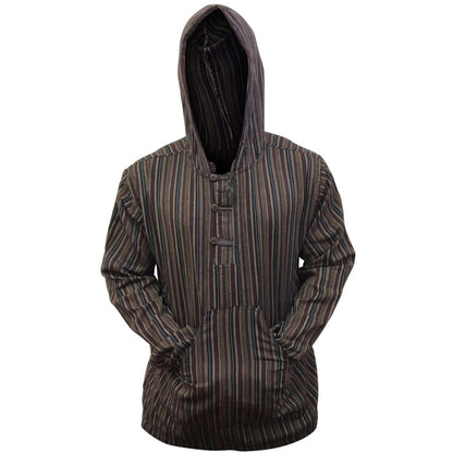 MEN LIGHTWEIGHT MULTICOLOUR DHARKE STRIPE GRANDAD HOODIE SHIRT