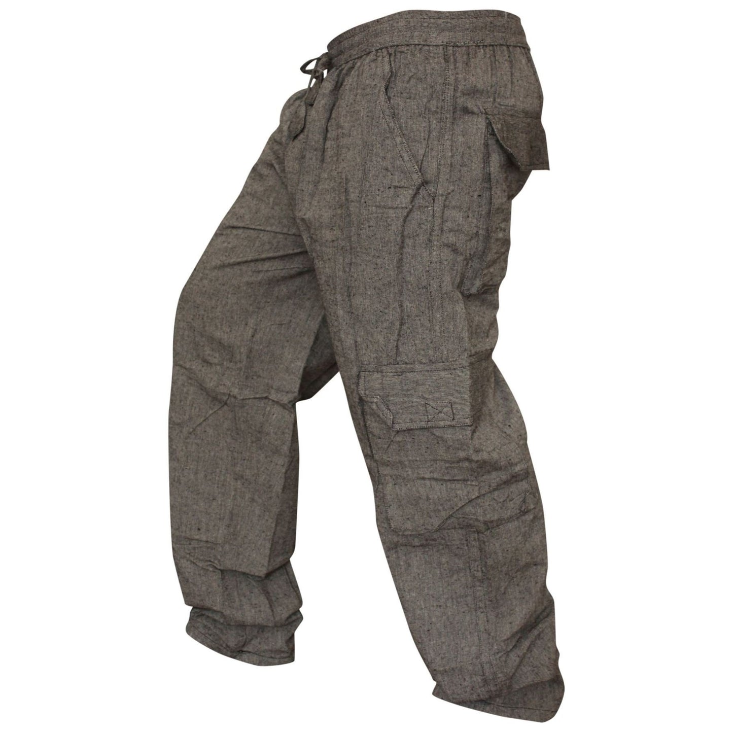 MENS PLAIN COLOUR HEMP HIPPIE COMBAT TROUSERS