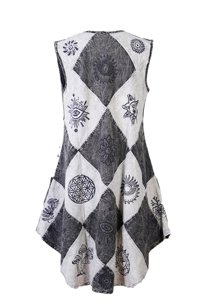Women's Midi Boho Patchwork Print Sleeveless Hippy Festival Summer Dress