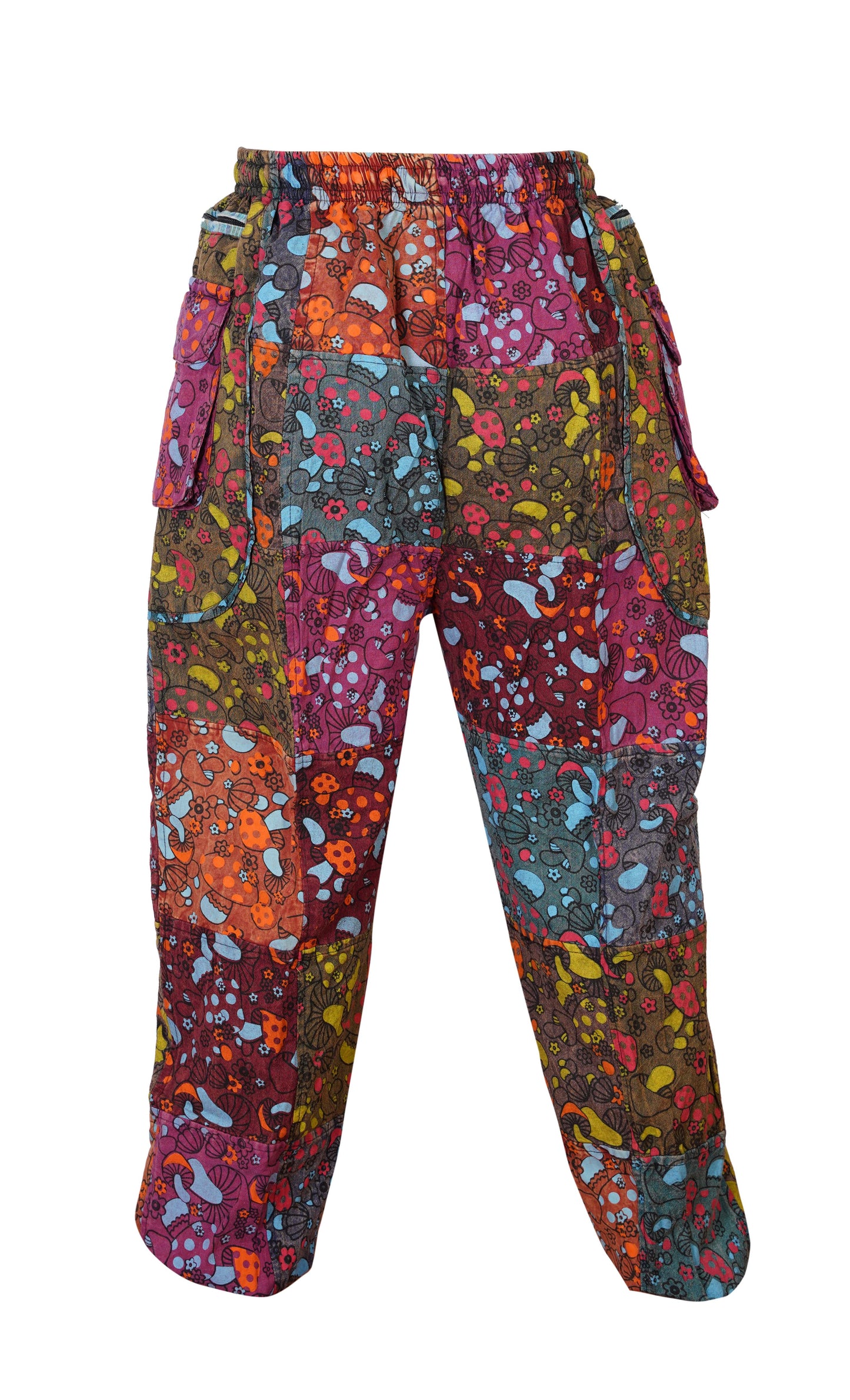 Mens Gothic Patchwork Cargo Trouser Stonewashed Bohemian Cotton Festival Hippy Pants