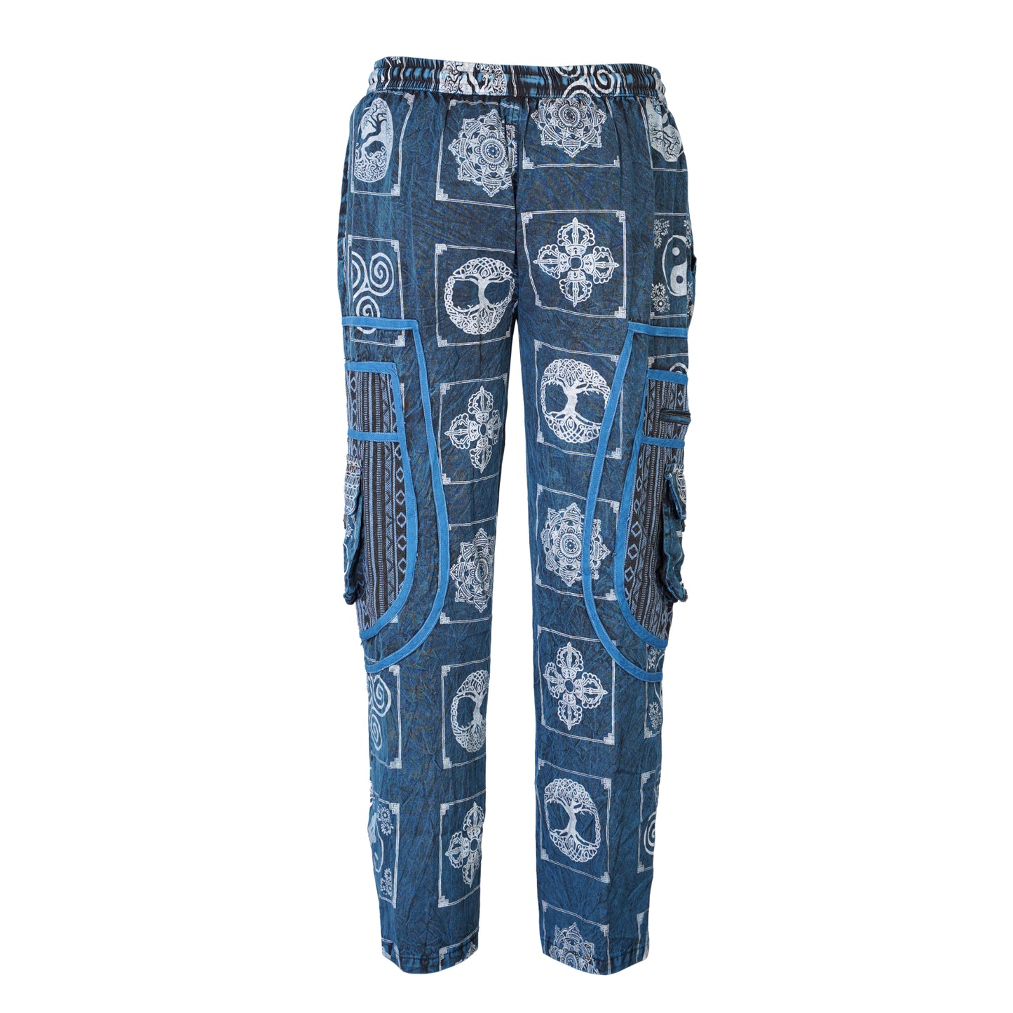 Mens Patchwork Elastic Waist Hippie Trousers Ethnic Motifs Printed Festival Cargo Pants