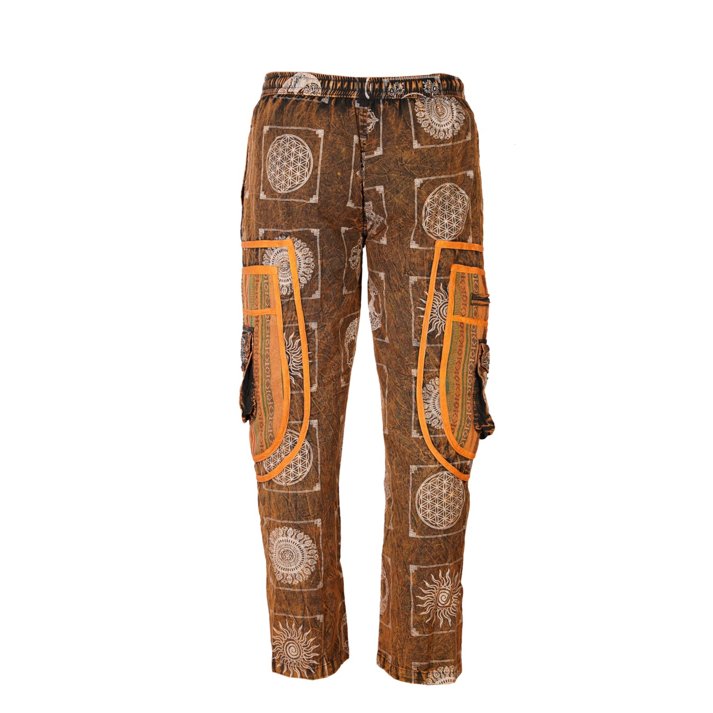 Mens Patchwork Elastic Waist Hippie Trousers Ethnic Motifs Printed Festival Cargo Pants