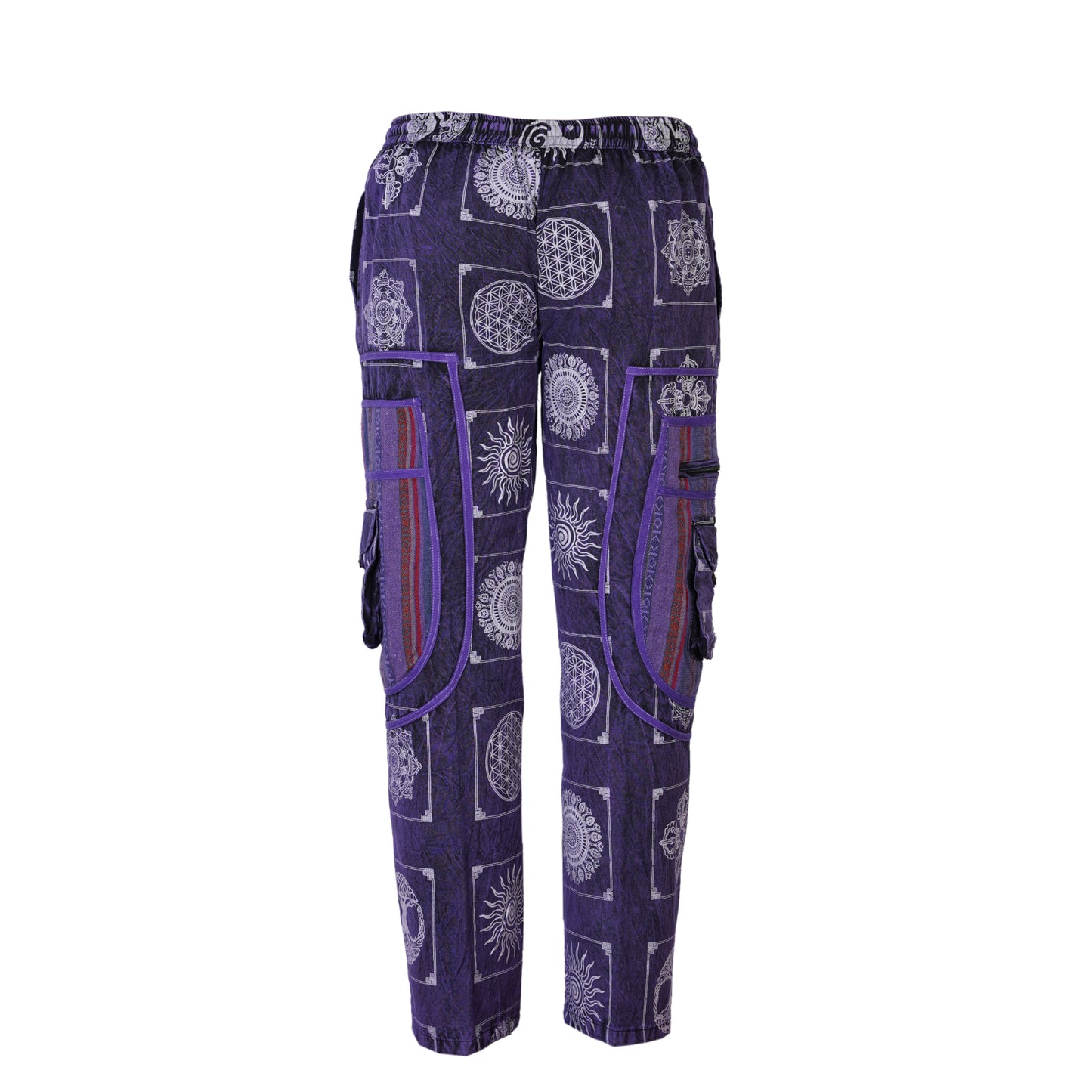 Mens Patchwork Elastic Waist Hippie Trousers Ethnic Motifs Printed Festival Cargo Pants