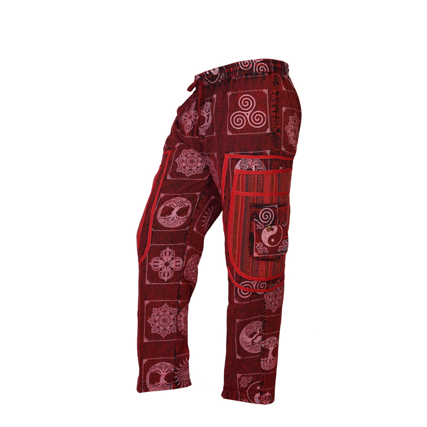 Mens Patchwork Elastic Waist Hippie Trousers Ethnic Motifs Printed Festival Cargo Pants