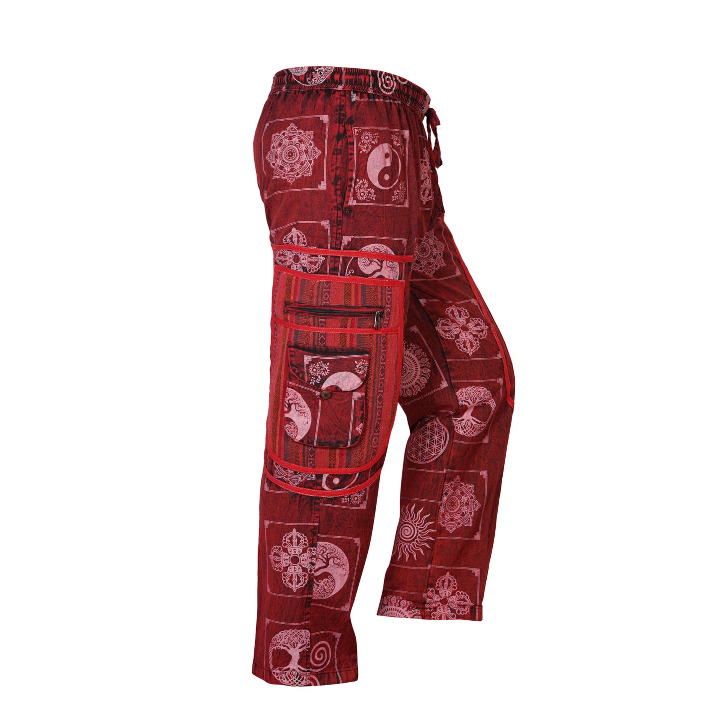 Mens Patchwork Elastic Waist Hippie Trousers Ethnic Motifs Printed Festival Cargo Pants