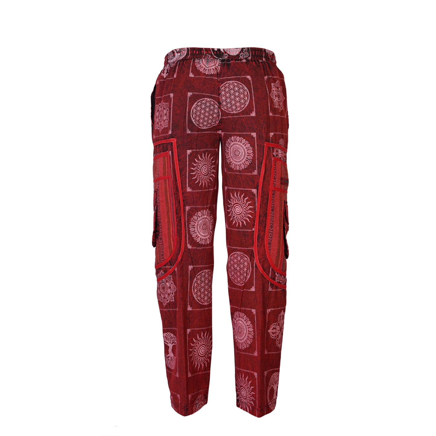 Mens Patchwork Elastic Waist Hippie Trousers Ethnic Motifs Printed Festival Cargo Pants