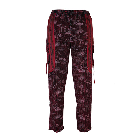 Men's Cotton Cargo Pants Boho Mushroom Print Festival Hippy Trousers