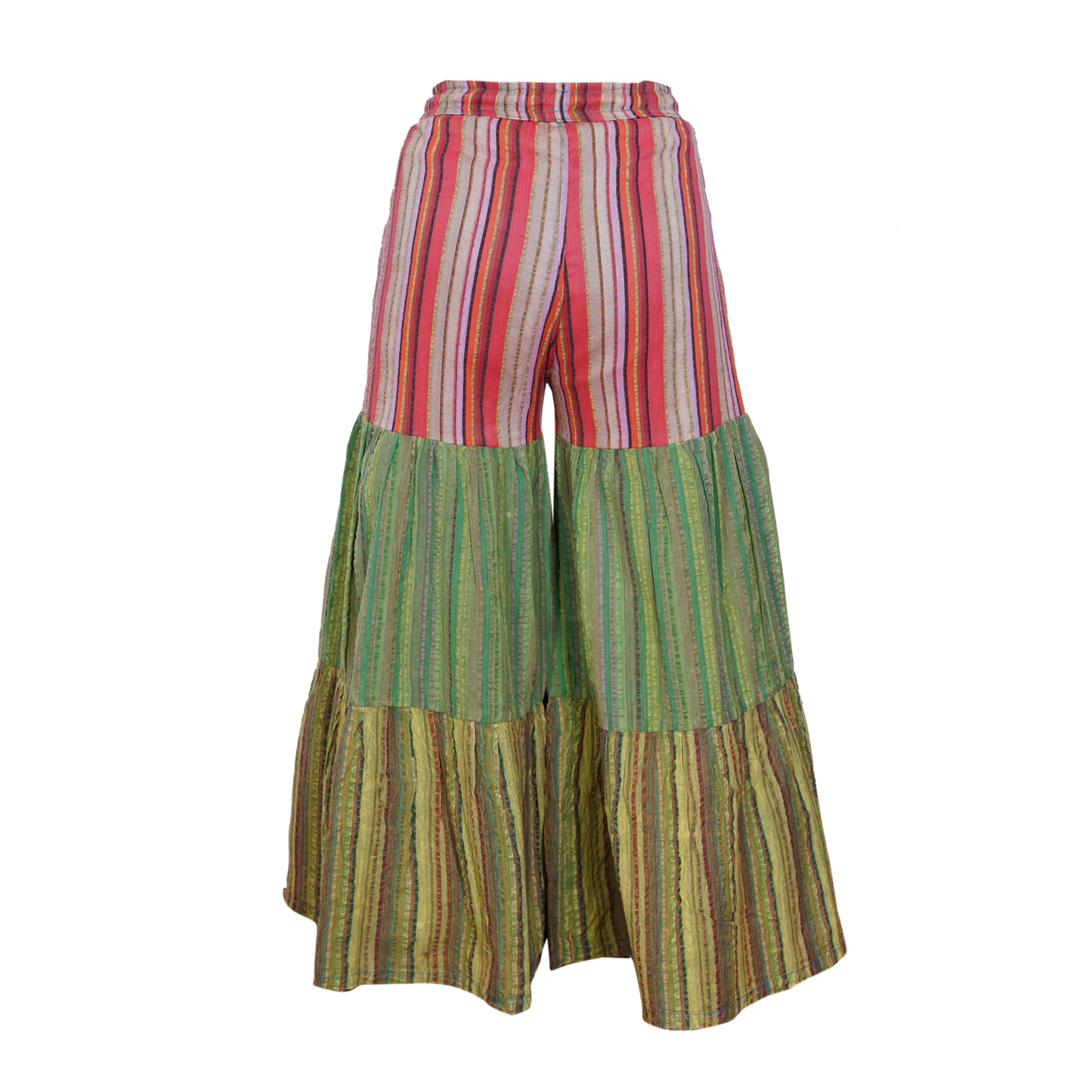 Women’s Cotton Boho Patchwork Elastic Waist Wide Leg Palazzo Pants