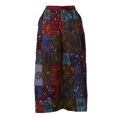 Women's Elastic Waist Boho Floral Patchwork Festival Hippy Cotton Wide Leg Trousers