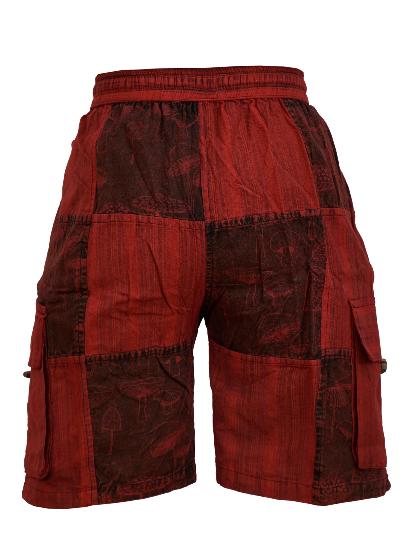 MENS PATCHWORK MUSHROOM PRINT HIPPIE BOHO CARGO SHORTS WITH POCKETS