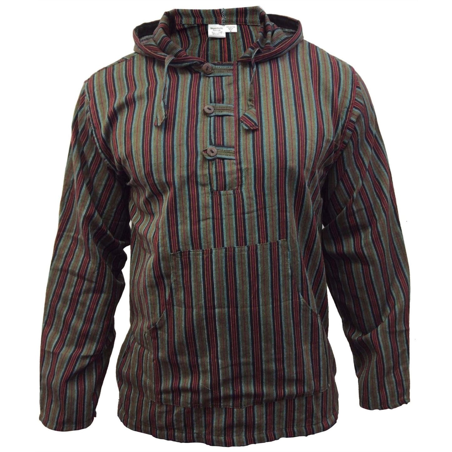 MEN LIGHTWEIGHT MULTICOLOUR DHARKE STRIPE GRANDAD HOODIE SHIRT