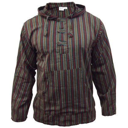 MEN LIGHTWEIGHT MULTICOLOUR DHARKE STRIPE GRANDAD HOODIE SHIRT