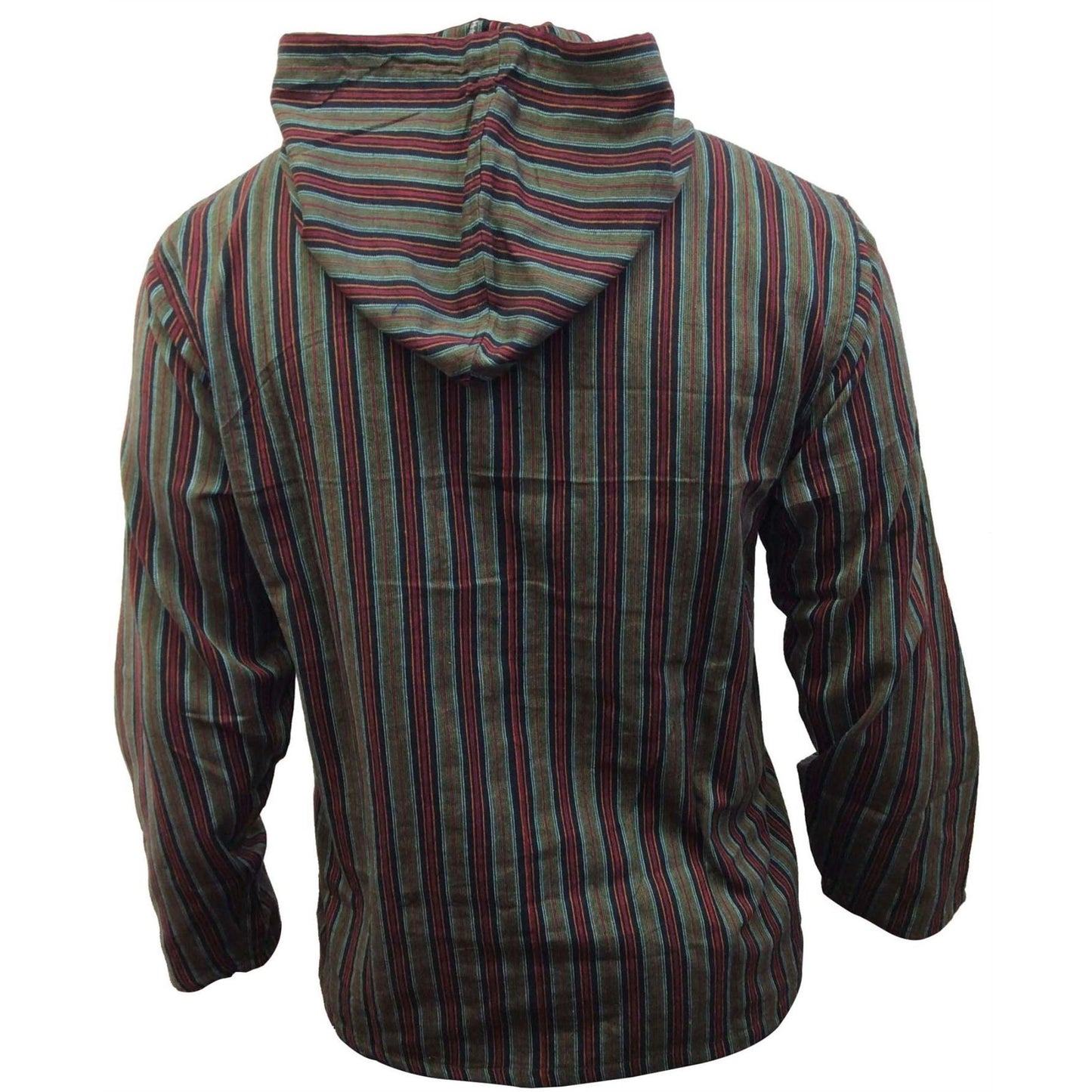 MEN LIGHTWEIGHT MULTICOLOUR DHARKE STRIPE GRANDAD HOODIE SHIRT