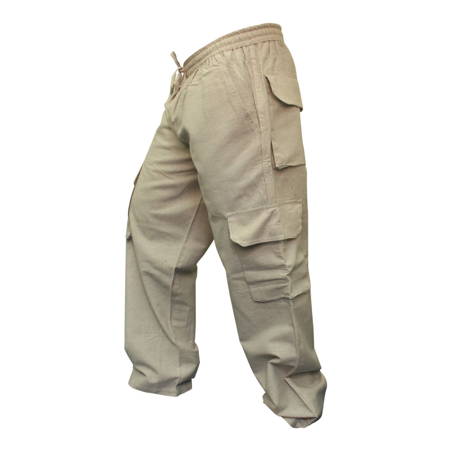 MENS PLAIN COLOUR HEMP HIPPIE COMBAT TROUSERS