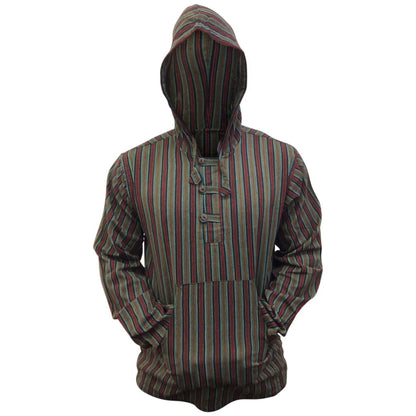 MEN LIGHTWEIGHT MULTICOLOUR DHARKE STRIPE GRANDAD HOODIE SHIRT