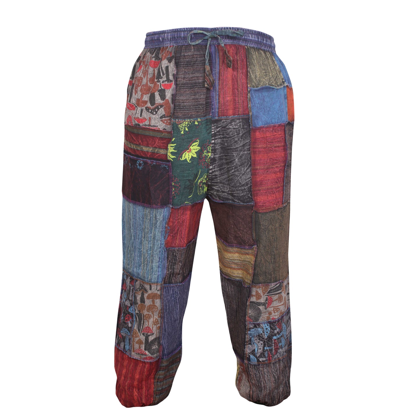 WOMENS PATCHWORK HIPPIE TROUSERS ELASTICATED LEGS BOHEMIAN PANTS