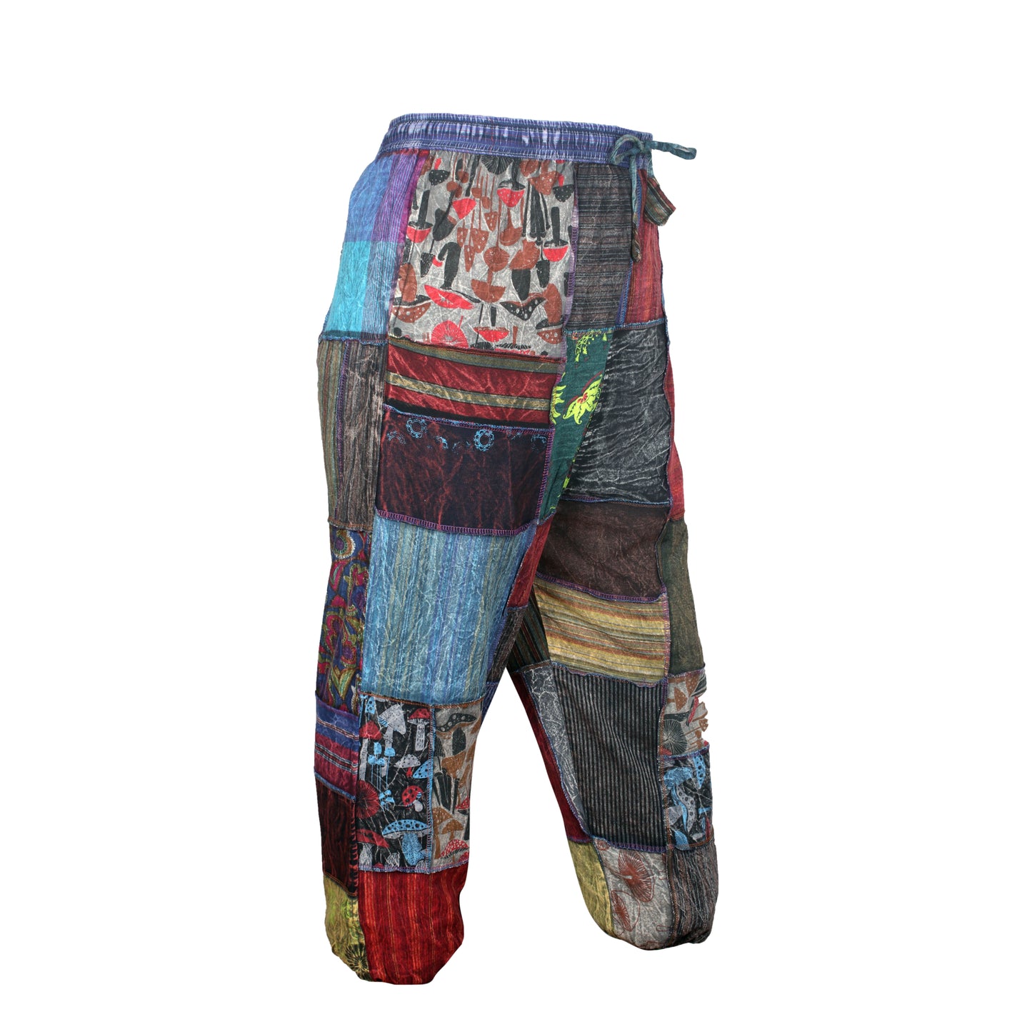 WOMENS PATCHWORK HIPPIE TROUSERS ELASTICATED LEGS BOHEMIAN PANTS