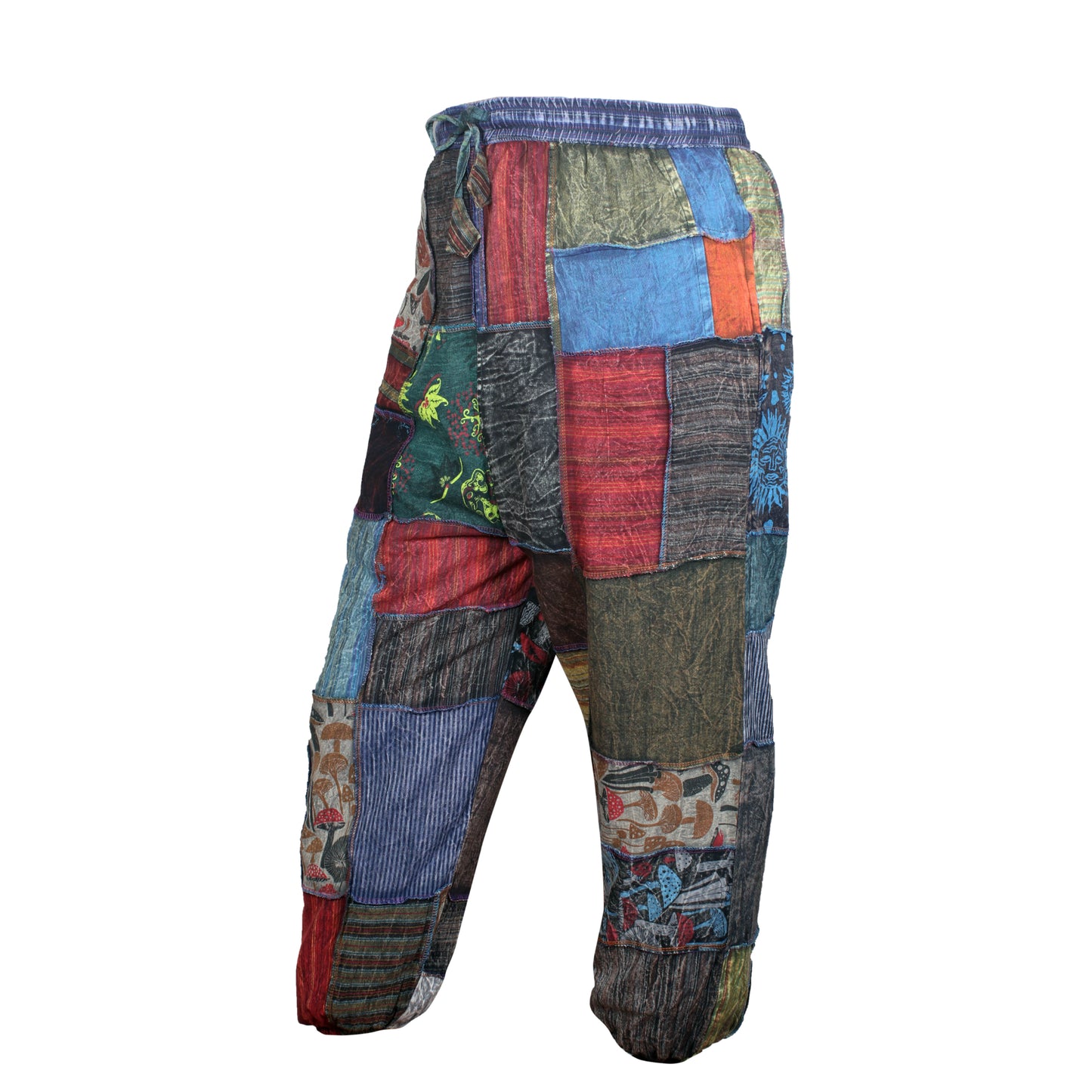 WOMENS PATCHWORK HIPPIE TROUSERS ELASTICATED LEGS BOHEMIAN PANTS