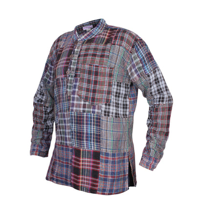 Men's Patchwork Casual  Button Down Kurta Checkered Cotton Hippie Grandad Shirts