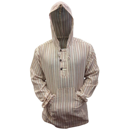 MEN LIGHTWEIGHT MULTICOLOUR DHARKE STRIPE GRANDAD HOODIE SHIRT