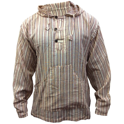 MEN LIGHTWEIGHT MULTICOLOUR DHARKE STRIPE GRANDAD HOODIE SHIRT