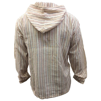 MEN LIGHTWEIGHT MULTICOLOUR DHARKE STRIPE GRANDAD HOODIE SHIRT