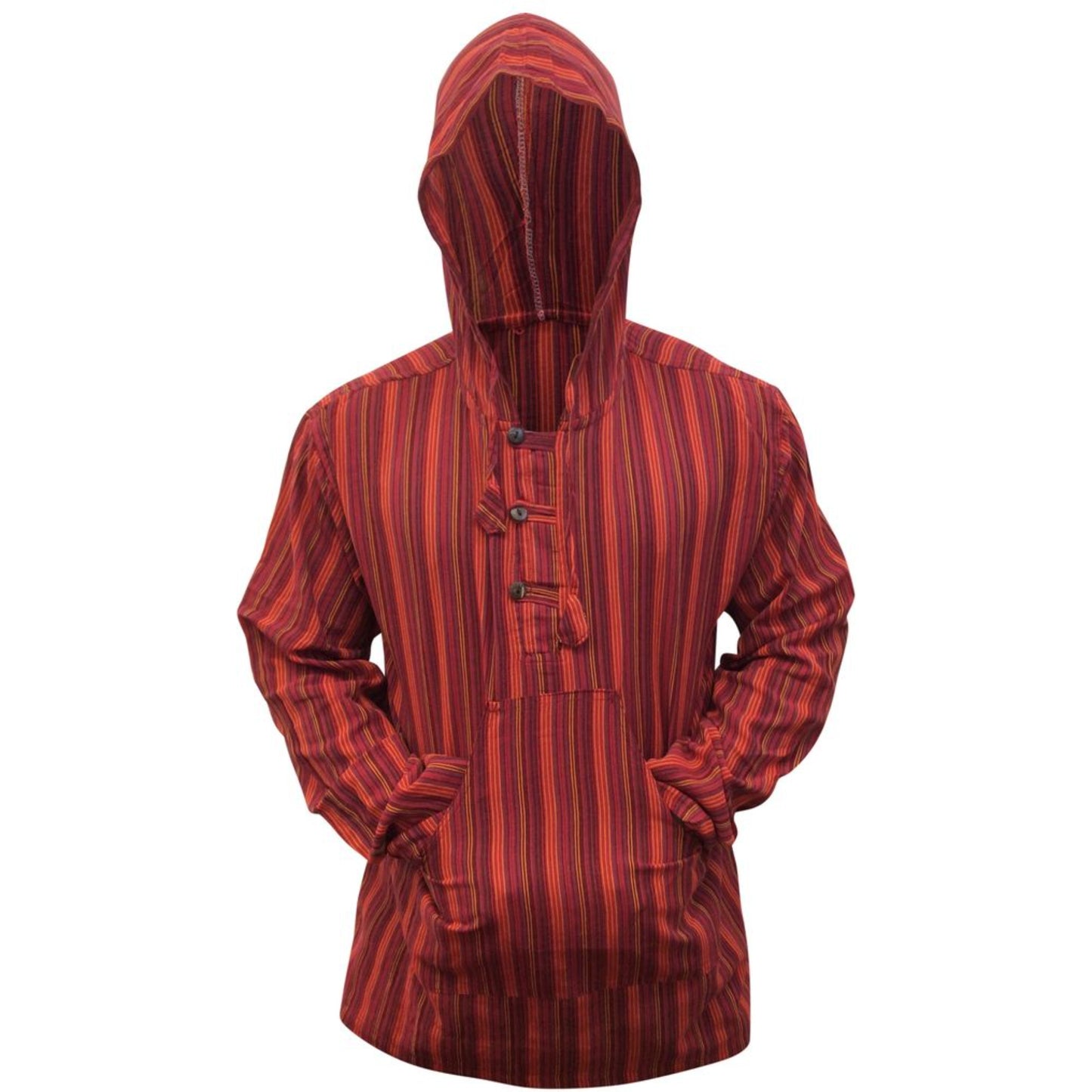 MEN LIGHTWEIGHT MULTICOLOUR DHARKE STRIPE GRANDAD HOODIE SHIRT