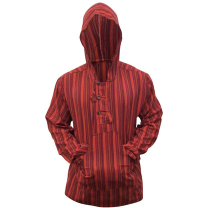 MEN LIGHTWEIGHT MULTICOLOUR DHARKE STRIPE GRANDAD HOODIE SHIRT