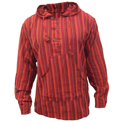 MEN LIGHTWEIGHT MULTICOLOUR DHARKE STRIPE GRANDAD HOODIE SHIRT
