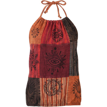 Women’s Boho Patchwork Halter Neck Cotton Hippie Sleeveless Lightweight Summer Tank Top