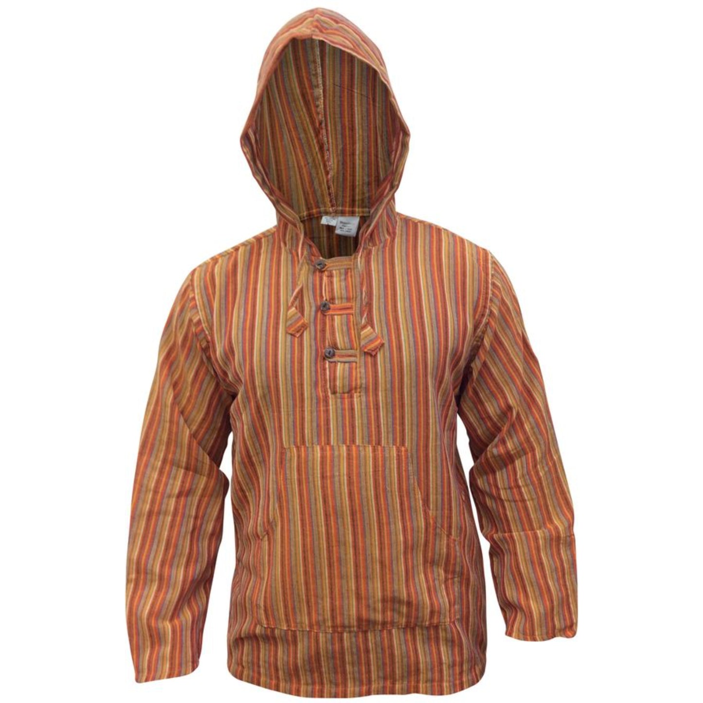 MEN LIGHTWEIGHT MULTICOLOUR DHARKE STRIPE GRANDAD HOODIE SHIRT