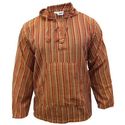 MEN LIGHTWEIGHT MULTICOLOUR DHARKE STRIPE GRANDAD HOODIE SHIRT