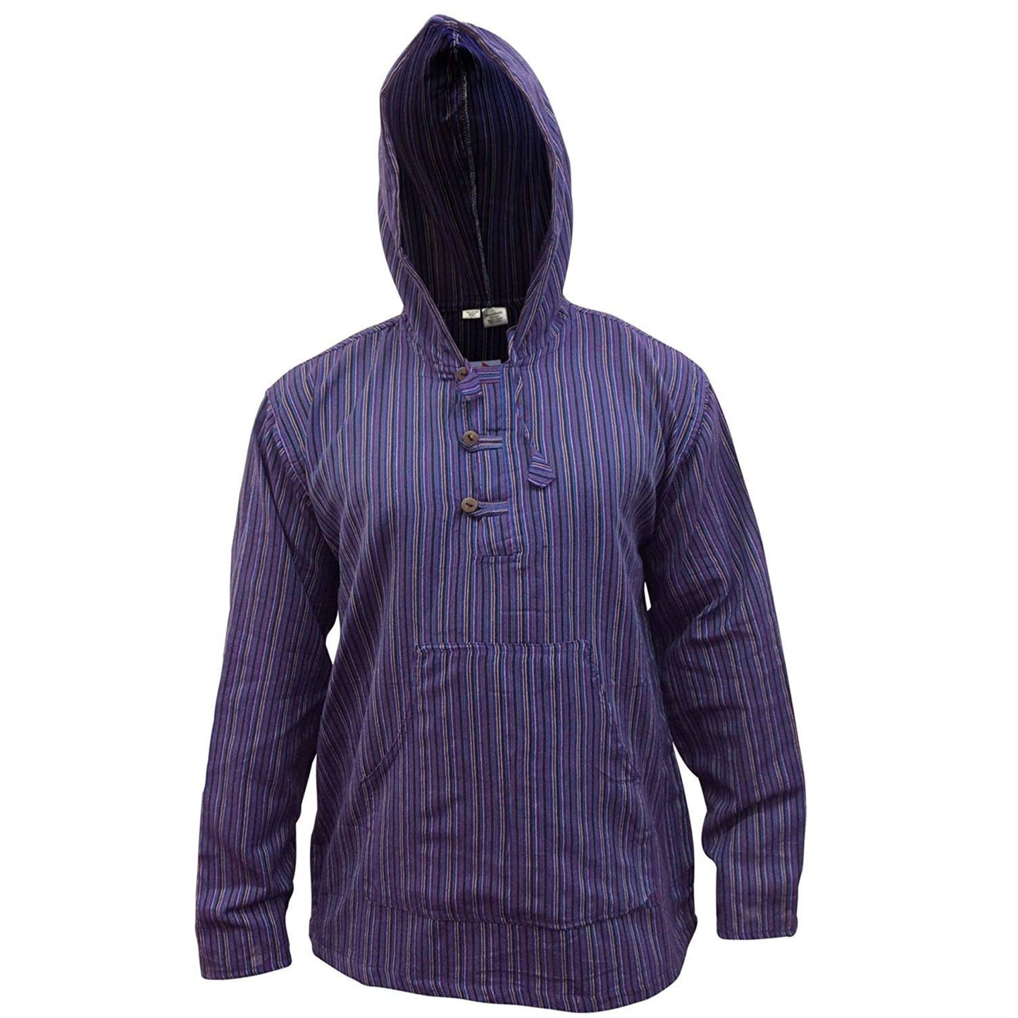 MEN LIGHTWEIGHT MULTICOLOUR DHARKE STRIPE GRANDAD HOODIE SHIRT