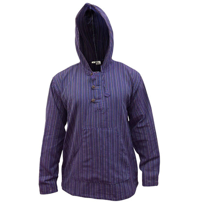 MEN LIGHTWEIGHT MULTICOLOUR DHARKE STRIPE GRANDAD HOODIE SHIRT