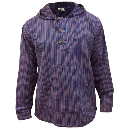 MEN LIGHTWEIGHT MULTICOLOUR DHARKE STRIPE GRANDAD HOODIE SHIRT