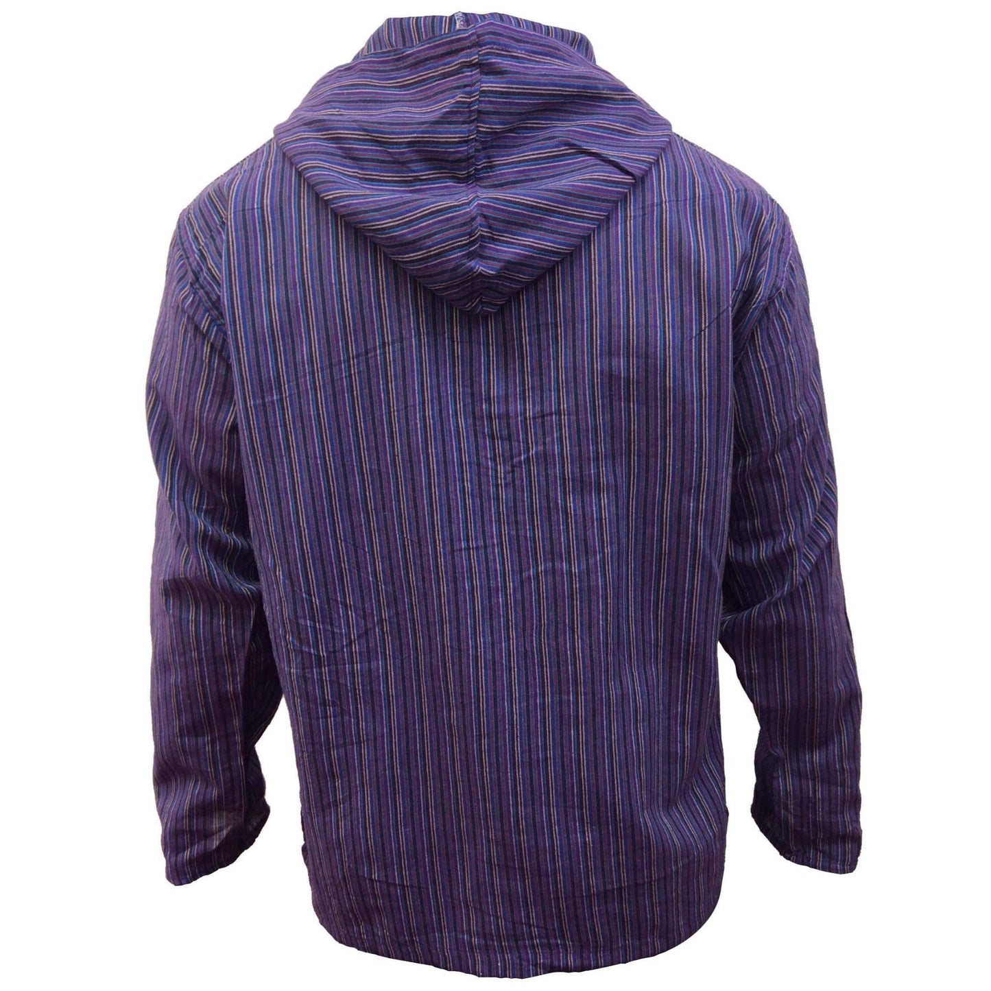 MEN LIGHTWEIGHT MULTICOLOUR DHARKE STRIPE GRANDAD HOODIE SHIRT