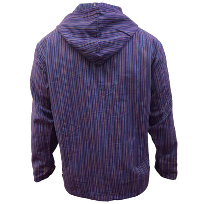 MEN LIGHTWEIGHT MULTICOLOUR DHARKE STRIPE GRANDAD HOODIE SHIRT