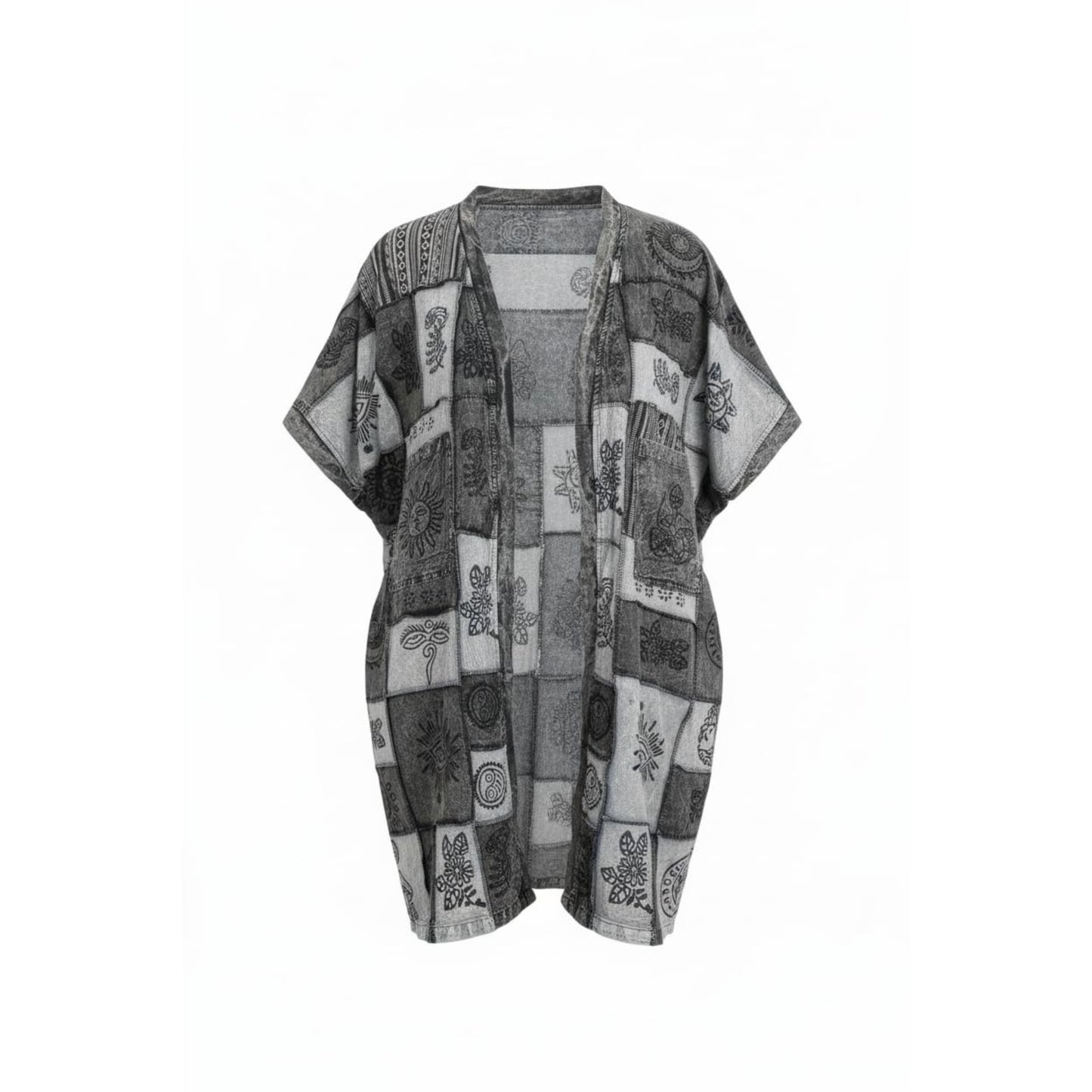 Women's Handmade Patchwork Cotton Short Sleeve Open Front Boho Lightweight Festival Hippie Summer Shirt