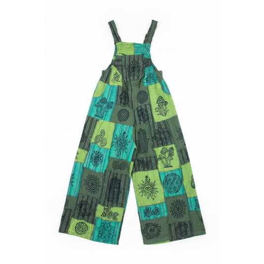 Women's Bohemian Floral Cotton Summer Jumpsuits Patchwork Hippie Festival Dungarees